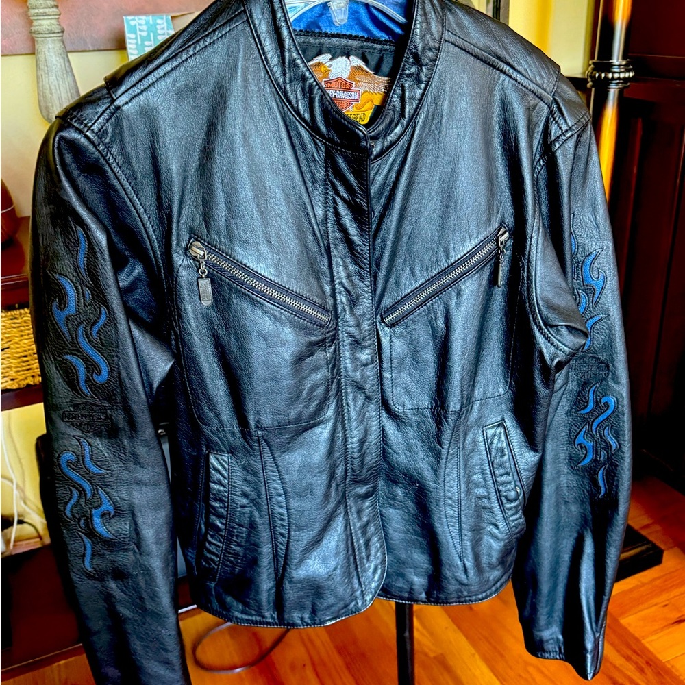 Harley Davidson Black Leather Motorcycle Riding Jacket Size M